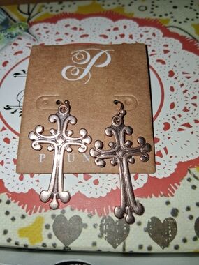 Plunder Rose Gold Cross Drop Earrings